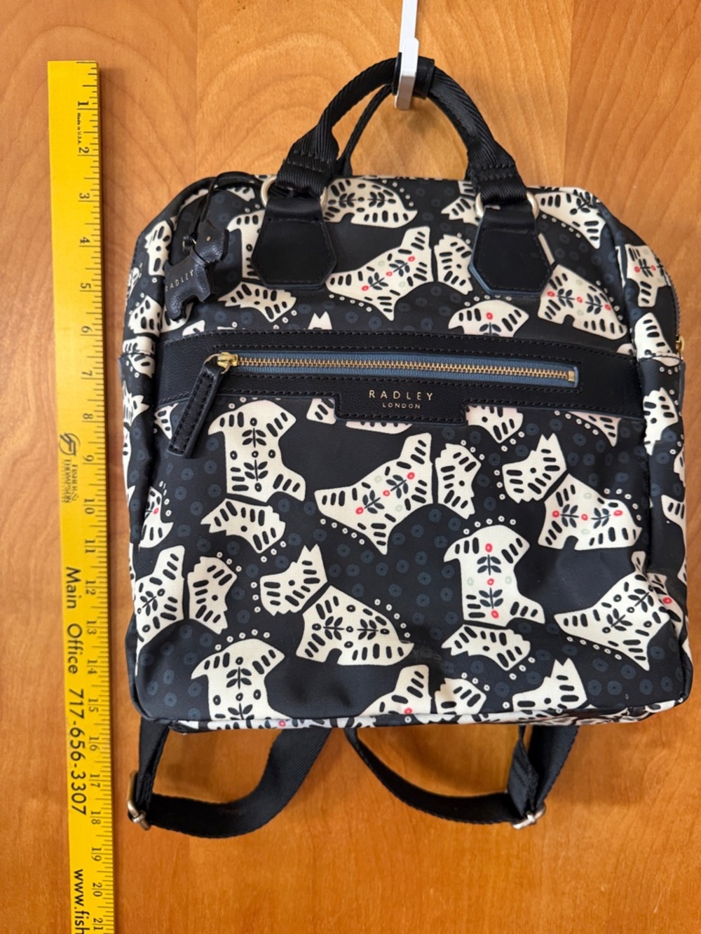 RADLEY LONDON Black Backpack with Cream Scotty Dog Print and Red Accents - Picture 15 of 16